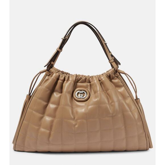 GUCCI Deco Large Camelia Beige Quilted Leather Hobo Tote Chain Shoulder Bag - Picture 1 of 14